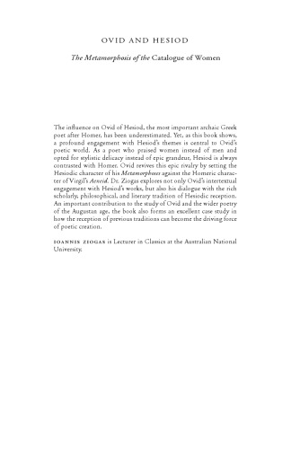 Ovid And Hesiod The Metamorphosis Of The Catalogue Of Women Ziogas
