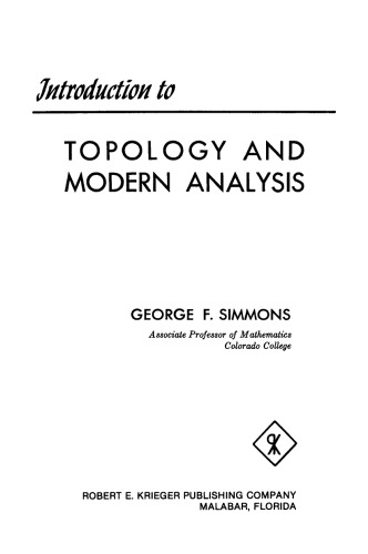 Introduction To Topology And Modern Analysis George F Simmons