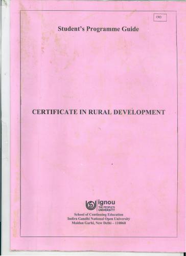Certificate Programme In Rural Development Crd Partiii Ignou