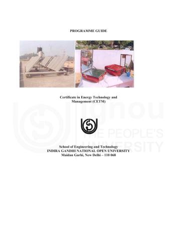 Certificate In Energy Technology And Management Cetm Ignou