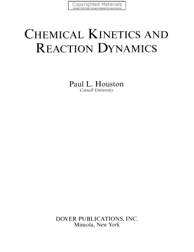 Chemical Kinetics And Reaction Dynamics Houston Paul L