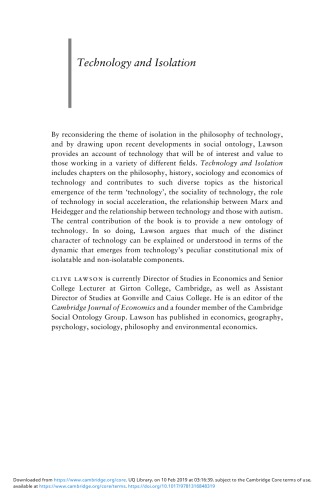 Technology And Isolation 1st Edition Clive Lawson