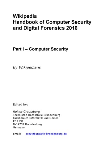 Wikipedia Handbook Of Computer Security And Digital Forensics 2016 Part I Computer Security Reiner Creutzburg