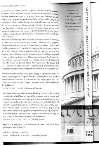 Constitutional Deliberation In Congress The Impact Of Judicial Review In A Separated System J Mitchell Pickerill