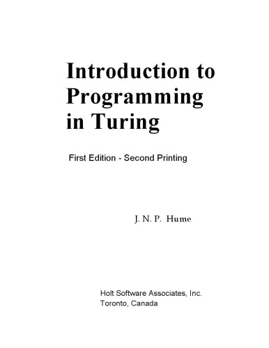 Introduction To Programming In Turing J N P Hume