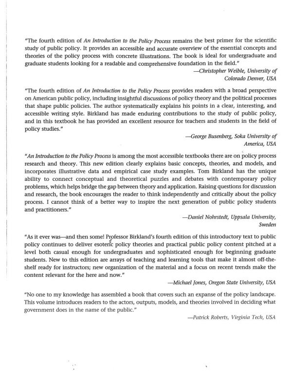 An Introduction To The Policy Process Theories Concepts And Models Of Public Policy Making Fourth Edition Thomas A Birkland