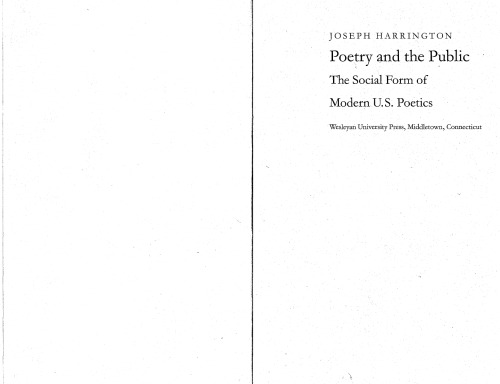 Poetry And The Public The Social Form Of Modern Us Poetics Joseph Harrington