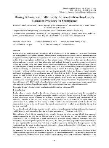 Driving Behavior And Traffic Safety An Accelerationbased Safety Evaluation Procedure For Smartphones Vaiana R