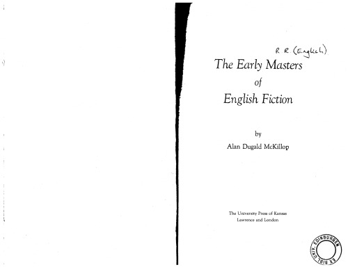 The Early Masters Of English Fiction Mckillop Alan Dugald