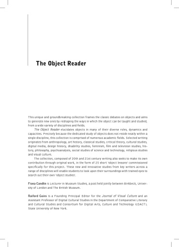 The Object Reader Fiona Candlin Raiford Guins Eds
