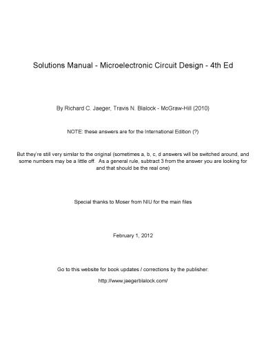 Solution Manual Microelectronic Circuit Design 4th Edition Richard C Jaeger