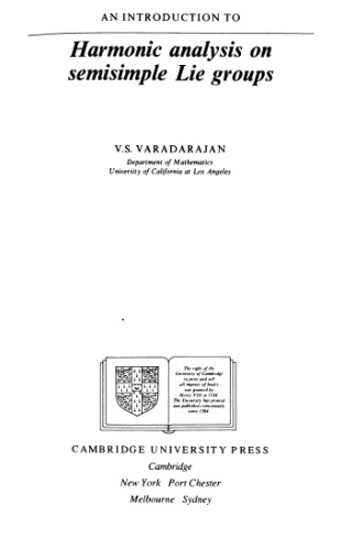 An Introduction To Harmonic Analysis On Semisimple Lie Groups Paperback Vs Varadarajan