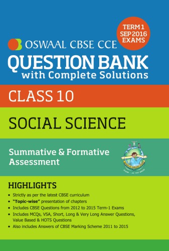 Cbse Cce Social Science Question Bank With Complete Solutions For Class 10 Term I April To Sept Summative And Formative Assessment Oswaal Oswaal Experts Question Bank For Ntse
