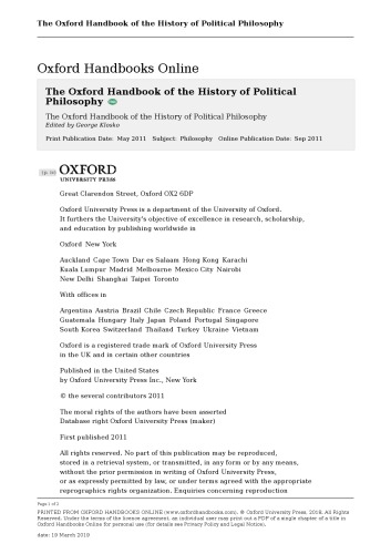 The Oxford Handbook Of The History Of Political Philosophy George Klosko Editor