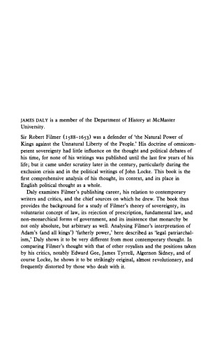 Sir Robert Filmer And English Political Thought Daly James