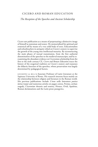 Cicero And Roman Education The Reception Of The Speeches And Ancient Scholarship La Bua