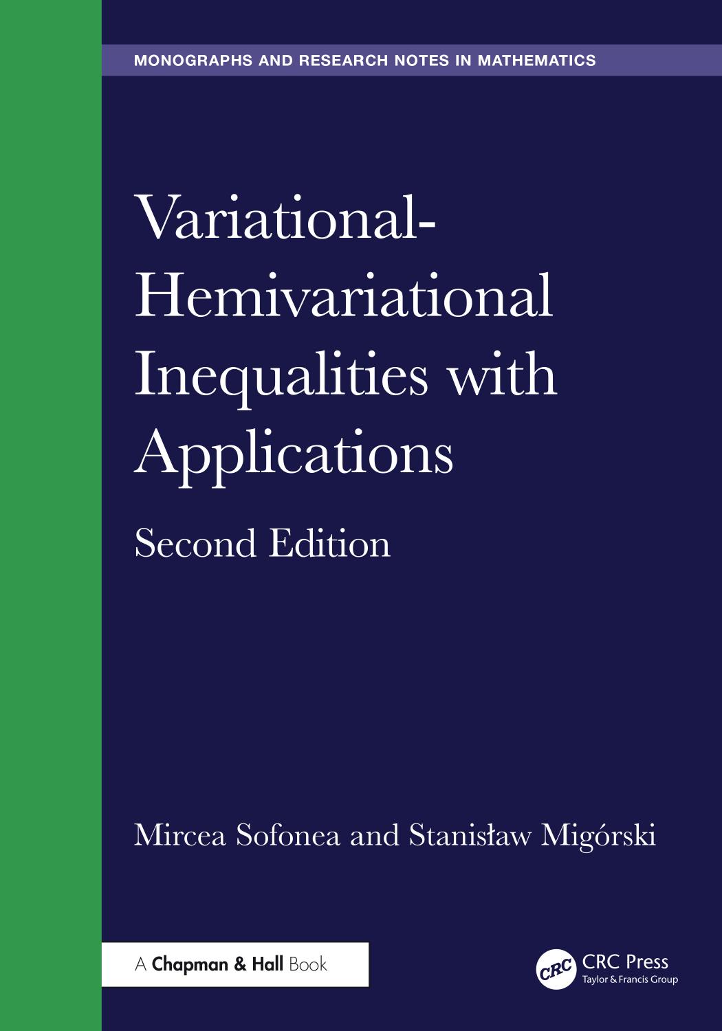 Variationalhemivariational Inequalities With Applications Second Edition 2nd Edition Mircea Sofonea