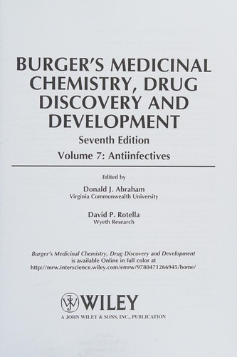 Burgers Medicinal Chemistrydrug Discoveryand Development Volume 6 2010th Edition Donald J Abraham