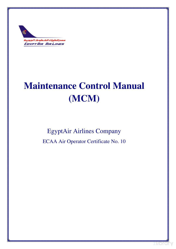 Maintenance Control Manual Egyptair Airlines Company 1st John Cooper