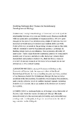 Evolving Pathways Key Themes In Evolutionary Developmental Biology Minelli A