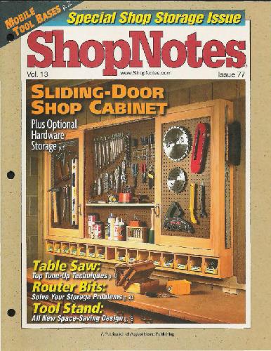 Woodworking Shopnotes 077 Slidingdoor Shop Cabinet 77th Edition