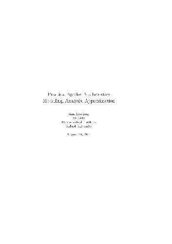 Practical Applied Mathematics Modelling Analysis Approximation Draft Sam Howison
