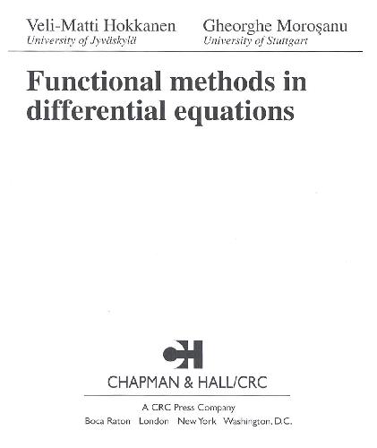 Functional Methods In Differential Equations Hokkanen Morosanu