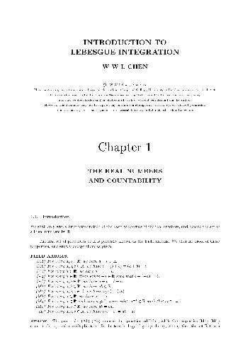 Introduction To Lebesgue Integration Lecture Notes Chen Wwl