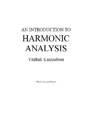 An Introduction To Harmonic Analysis Katznelson Y