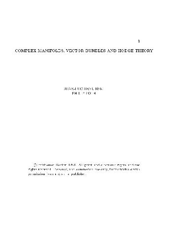 Complex Manifolds Vector Bundles And Hodge Theory Web Draft Foth