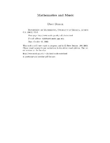 Mathematics And Music Draft Benson D