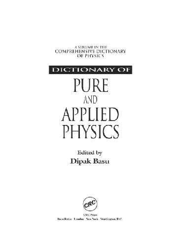 Dictionary Of Pure And Applied Physics Basu D Ed