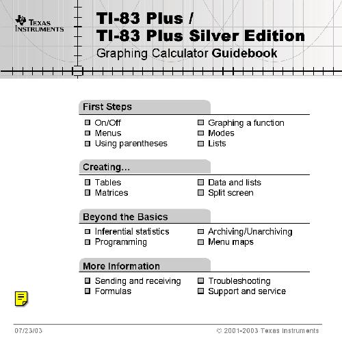 Ti83 Plus Ti83 Silver Edition Graphing Calculator Guidebook