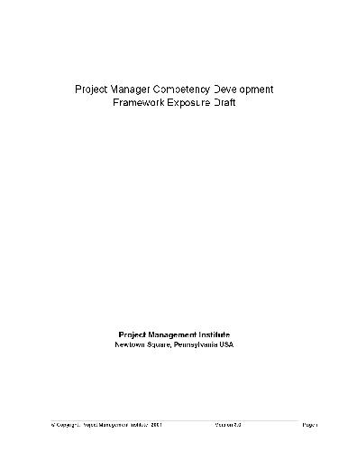 Project Manager Competency Development Framework Exposure Draft Project Management Institute