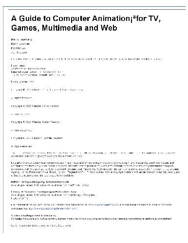 Guide To Computer Animation For Tv Games Multimedia And Web 1st Edition Marcia Kuperberg