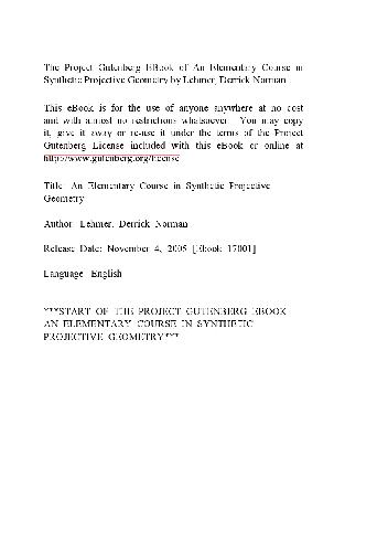 An Elementary Course In Synthetic Projective Geometry Norman Derrick Lehmer