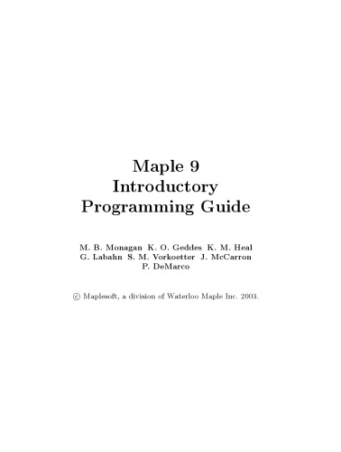 Introductory Programming Guide Maple 9 Maplesoft