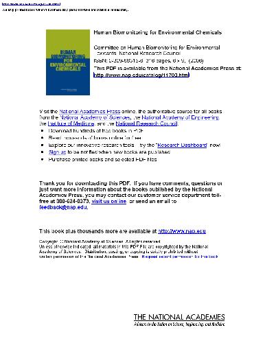 Human Biomonitoring For Environmental Chemicals National Research Council