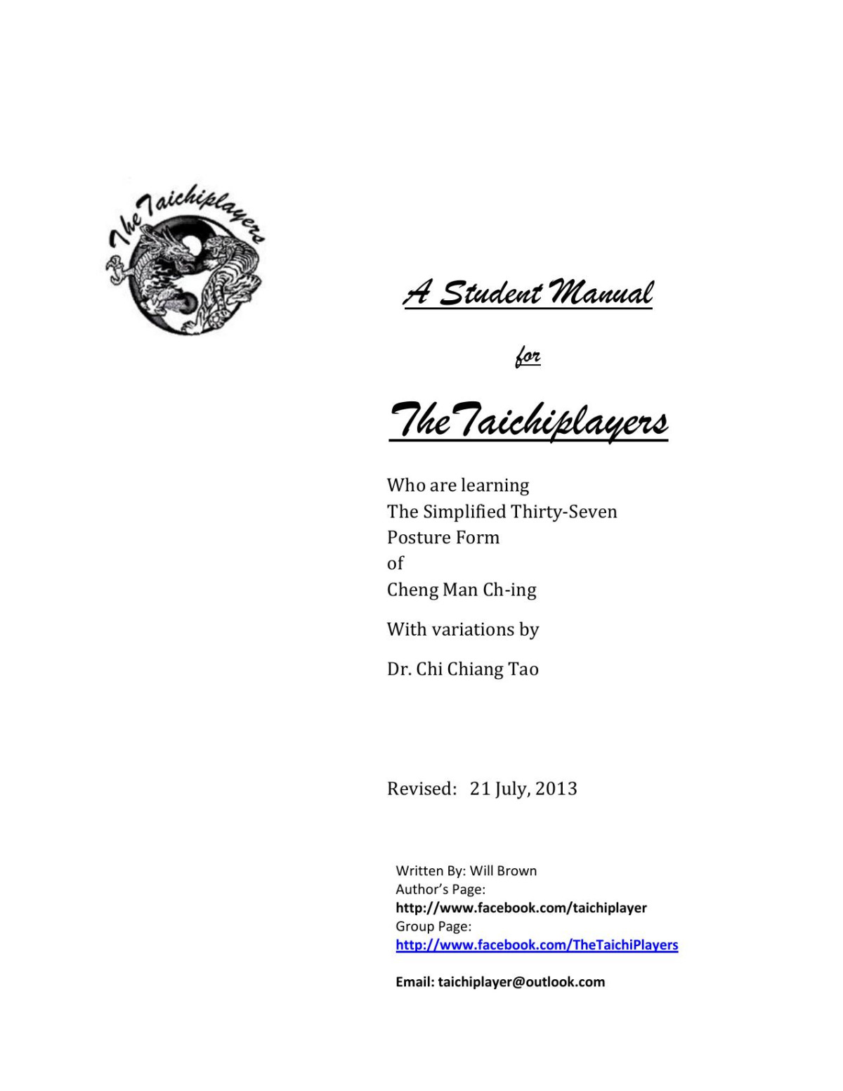 A Student Manual For The Taichi Players Will Brown