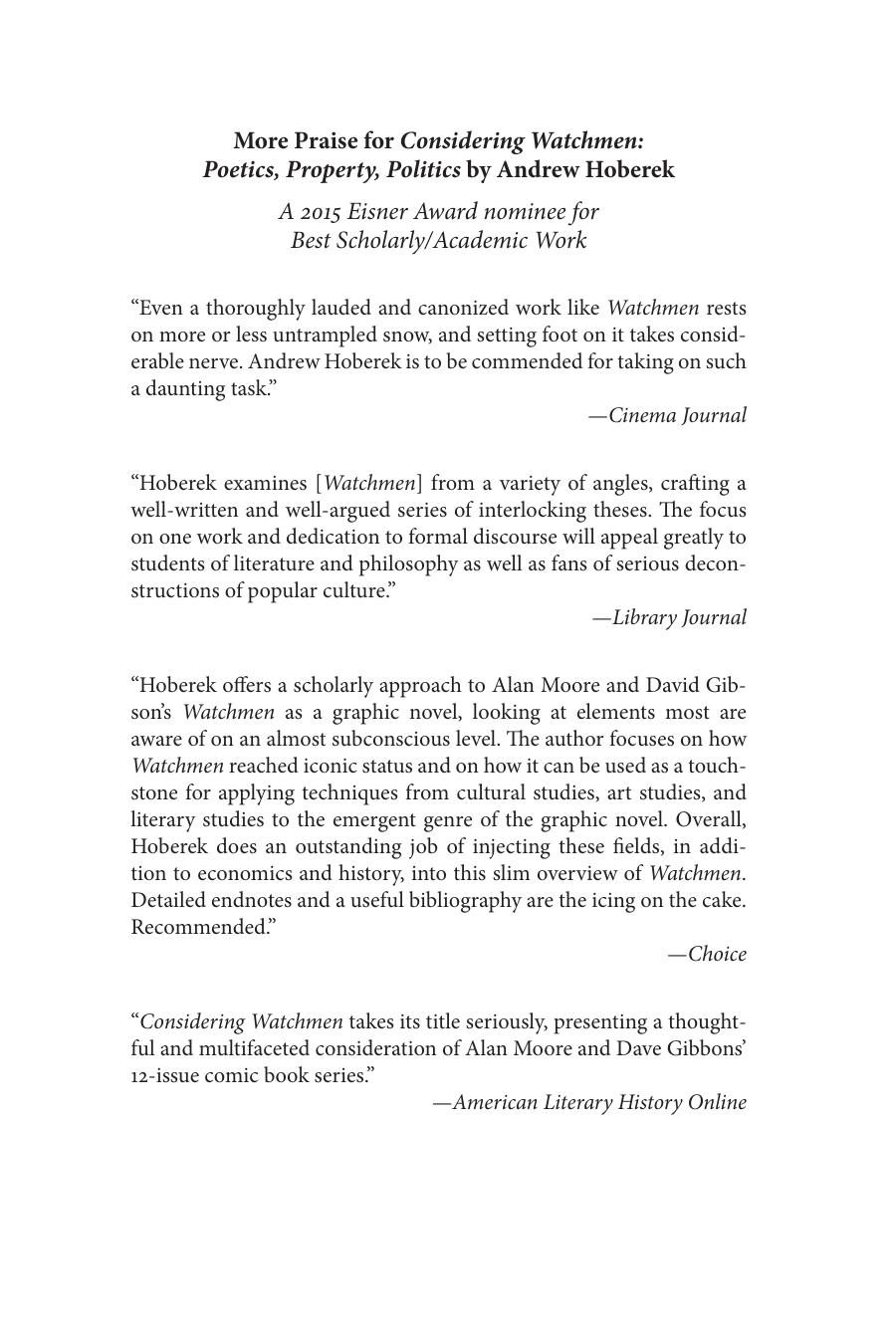 Considering Watchmen Poetics Property Politics Andrew Hoberek