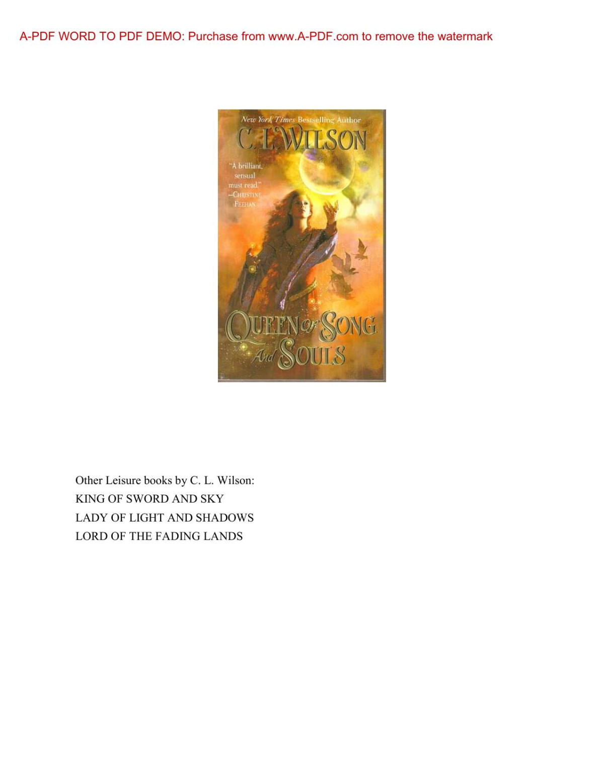 Queen Of Song And Souls Wilson C L