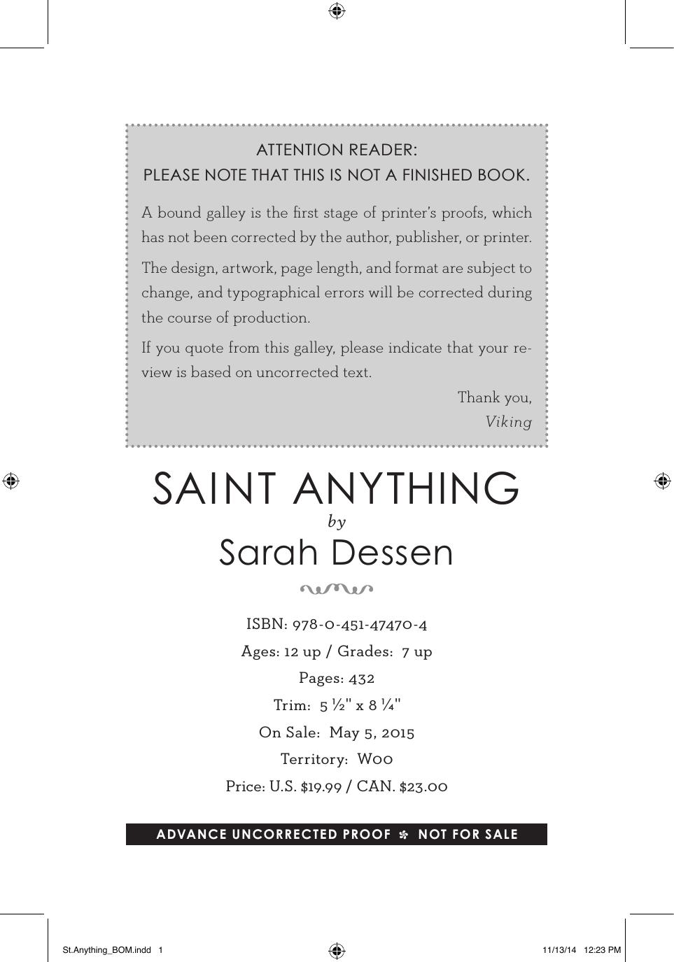 Saint Anything Dessen Sarah