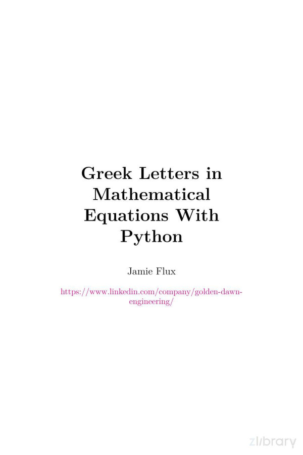 Greek Letters In Mathematical Equations With Python 1st Edition Jamie Flux