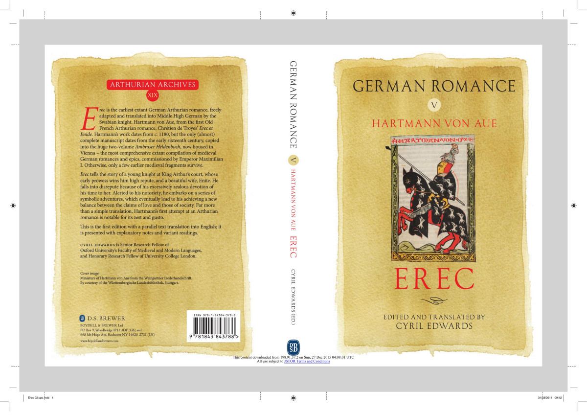 German Romance V Erec Aue Hartmann Von Edwards Cyril Editor