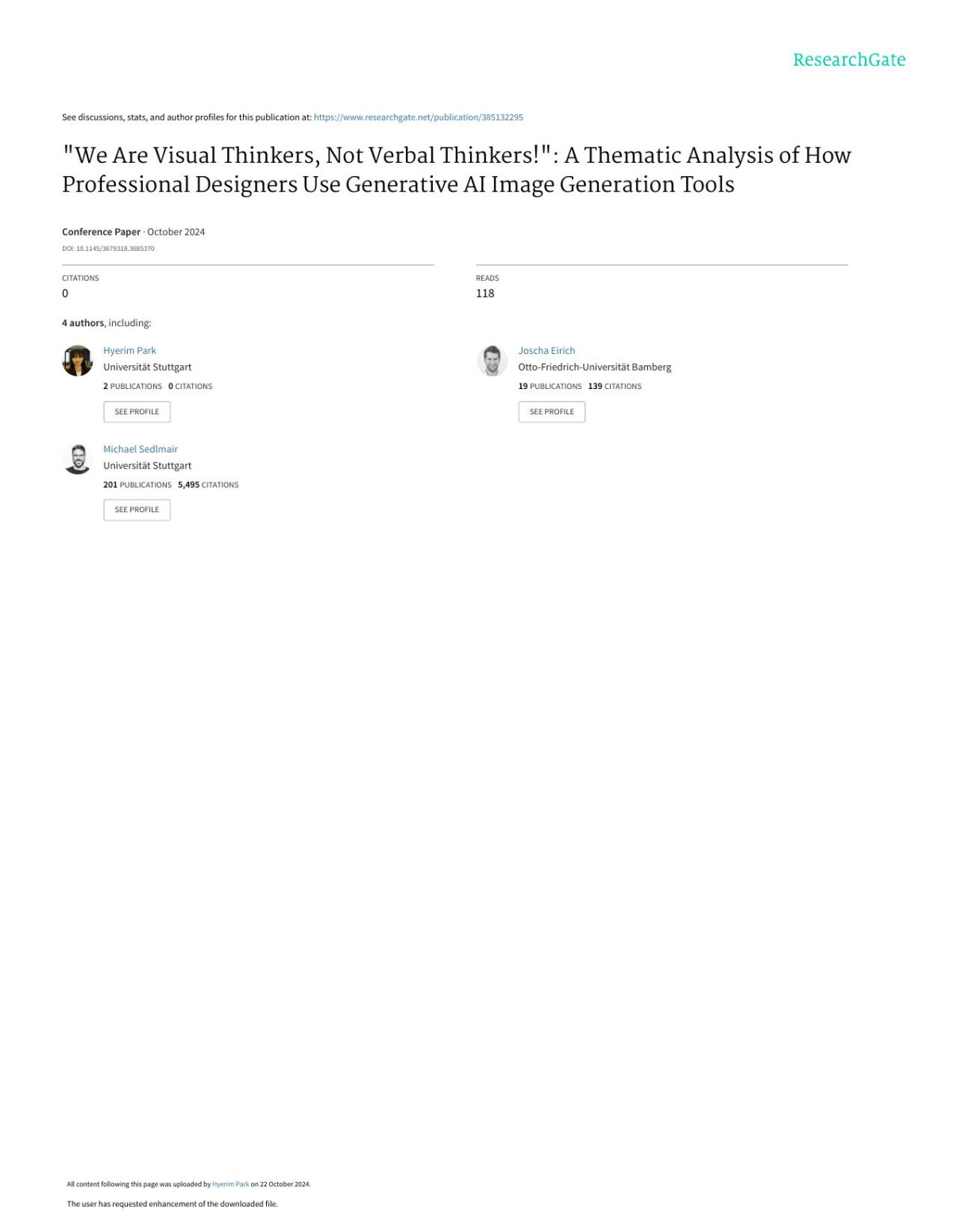 We Are Visual Thinkers Not Verbal Thinkers A Thematic Analysis Of How Professional Designers Use Generative Ai Image Generation Tools Hyerim Park Joscha Eirich Andre Luckow Michael Sedlmair