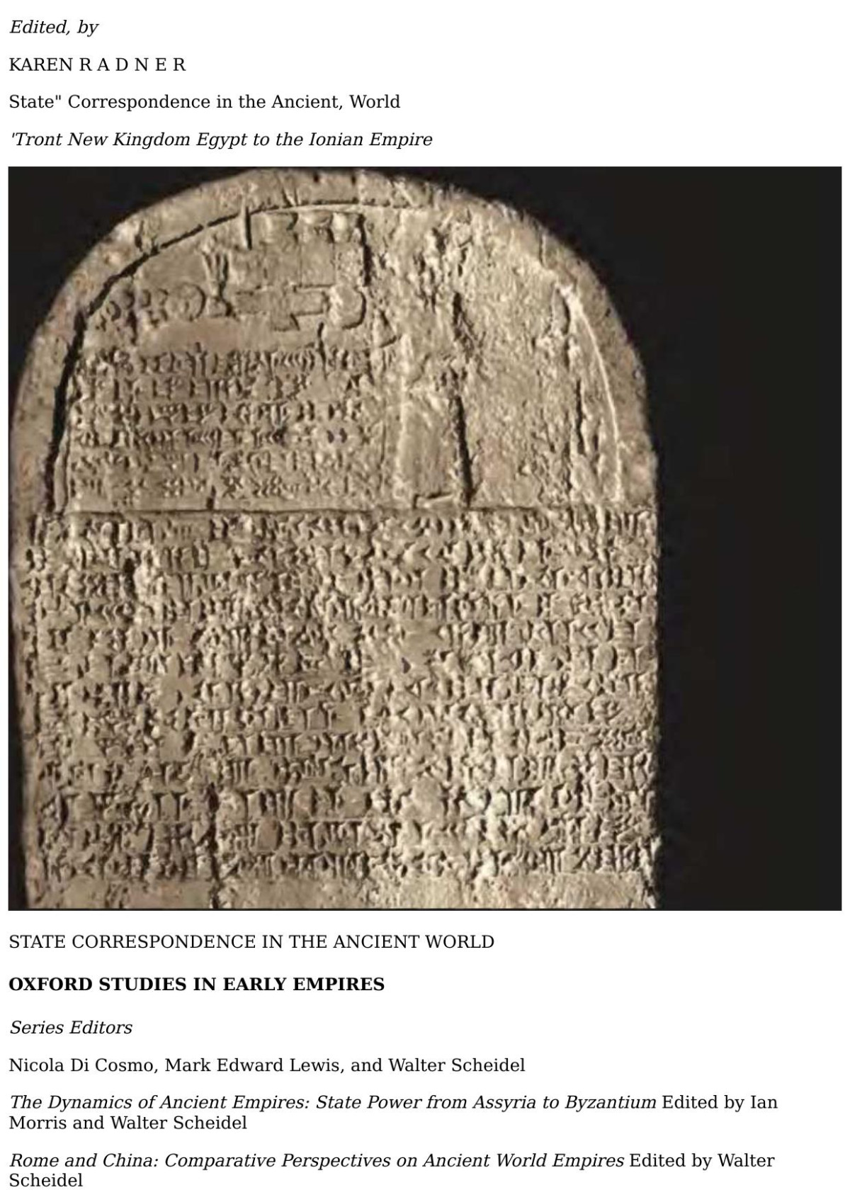 State Correspondence In The Ancient World Karen Radner