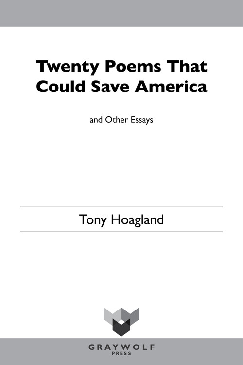 Twenty Poems That Could Save America And Other Essays Hoagland Tony