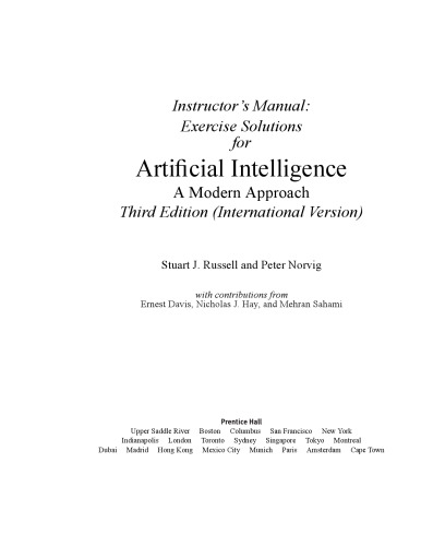 Instructors Manual Exercise Solutions For Artificial Intelligence A Modern Approach Third Edition Stuart J Russell And Peter Norvig