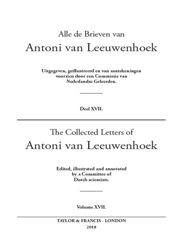 The Collected Letters Of Antoni Van Leeuwenhoek Volume 17 Leeuwenhoek