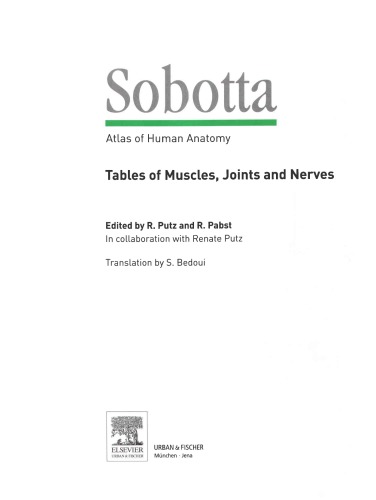 Sobotta Tables Of Muscles Joints And Nerves Reinhard Putz
